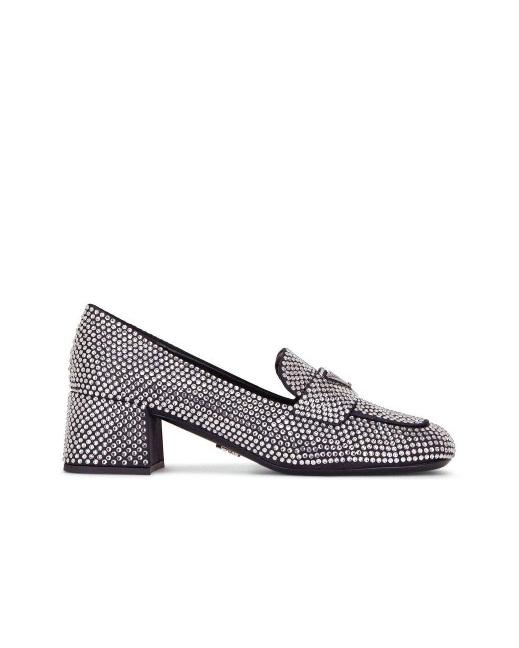 Prada Gray Crystal-embellished Logo-plaque Loafers