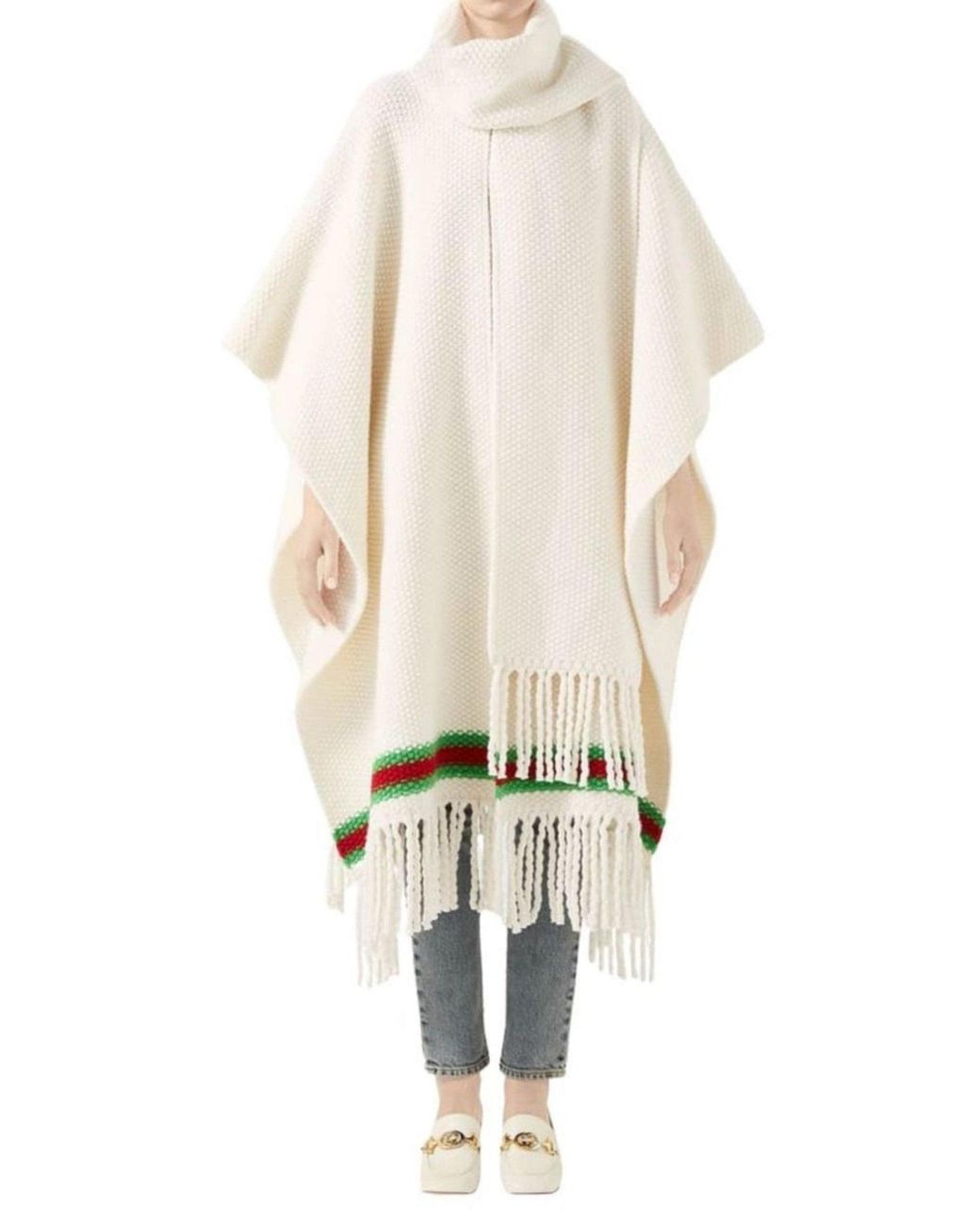 Gucci Natural Cape With Oversize Wool Scarf