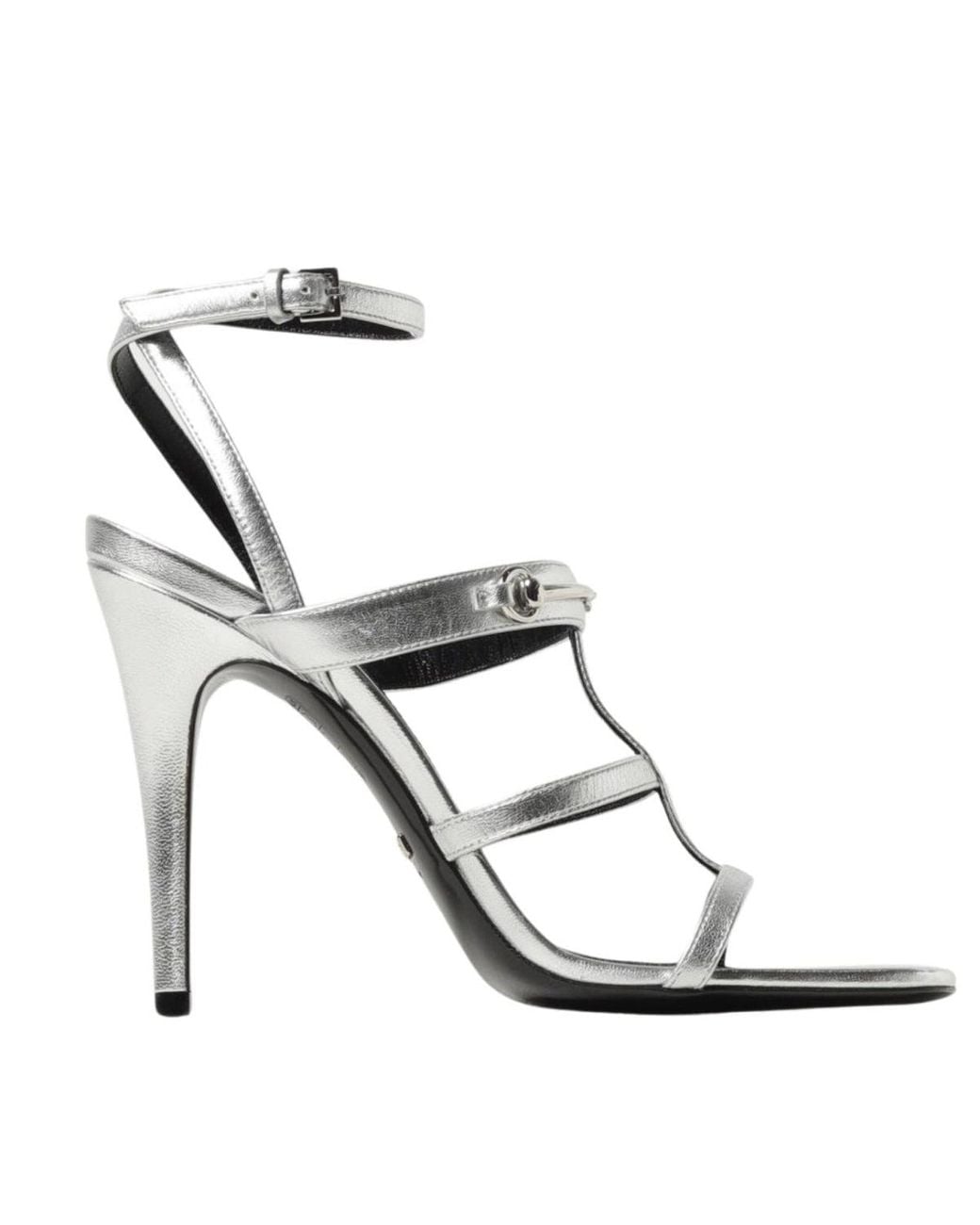 Gucci White Horsebit Silver Leather Sandals