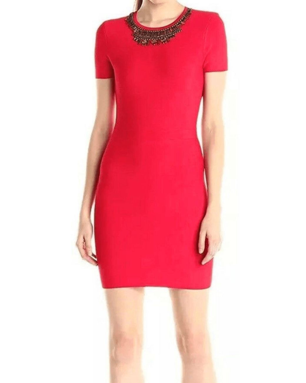 BCBGMAXAZRIA Red Kaylen Embellished Cutout-back Dress