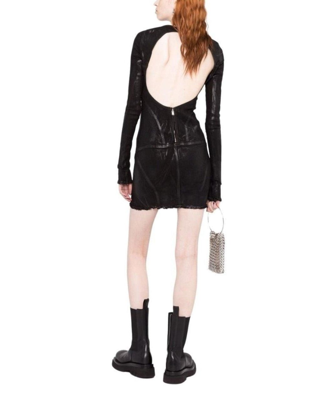 Rick Owens Black Open-back Mini Cotton Dress