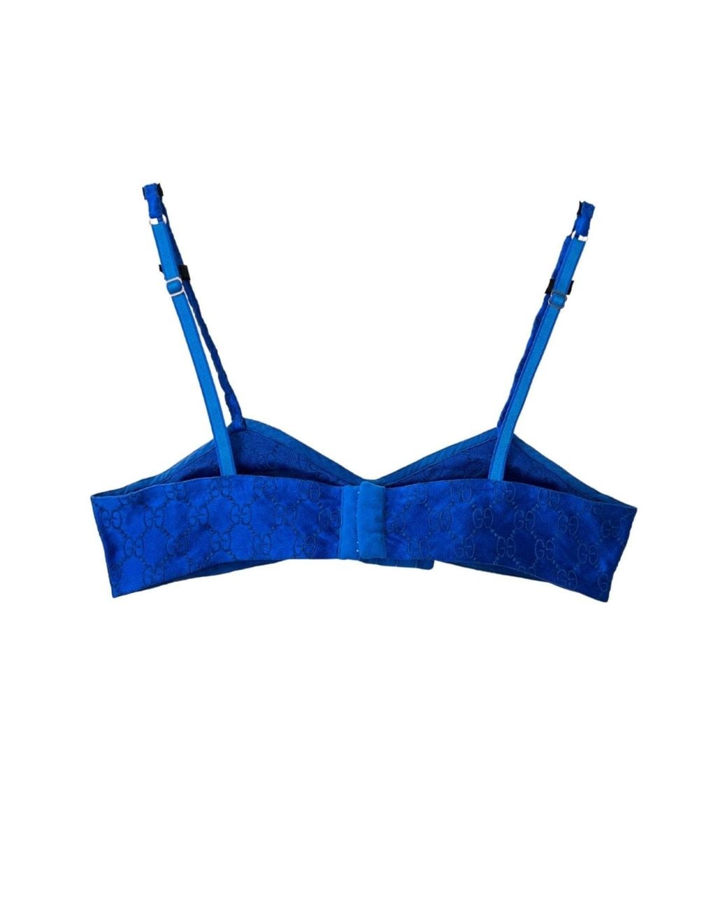 Gucci Blue Embroidered Silk Logo Crop Top