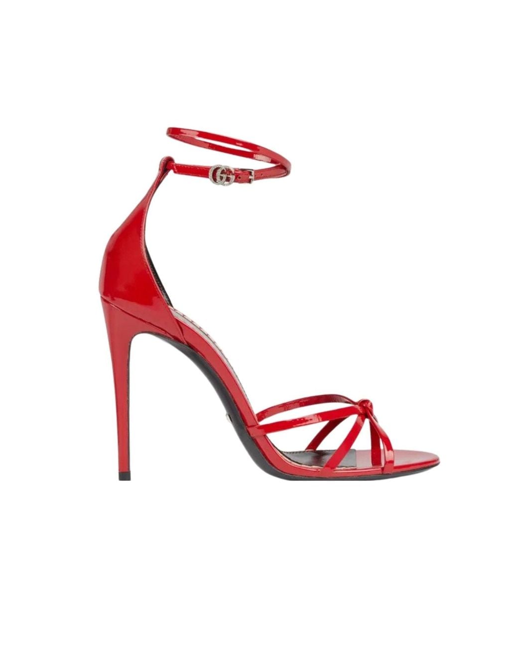 Gucci Red Patent Leather Double G Ankle Strap Sandals