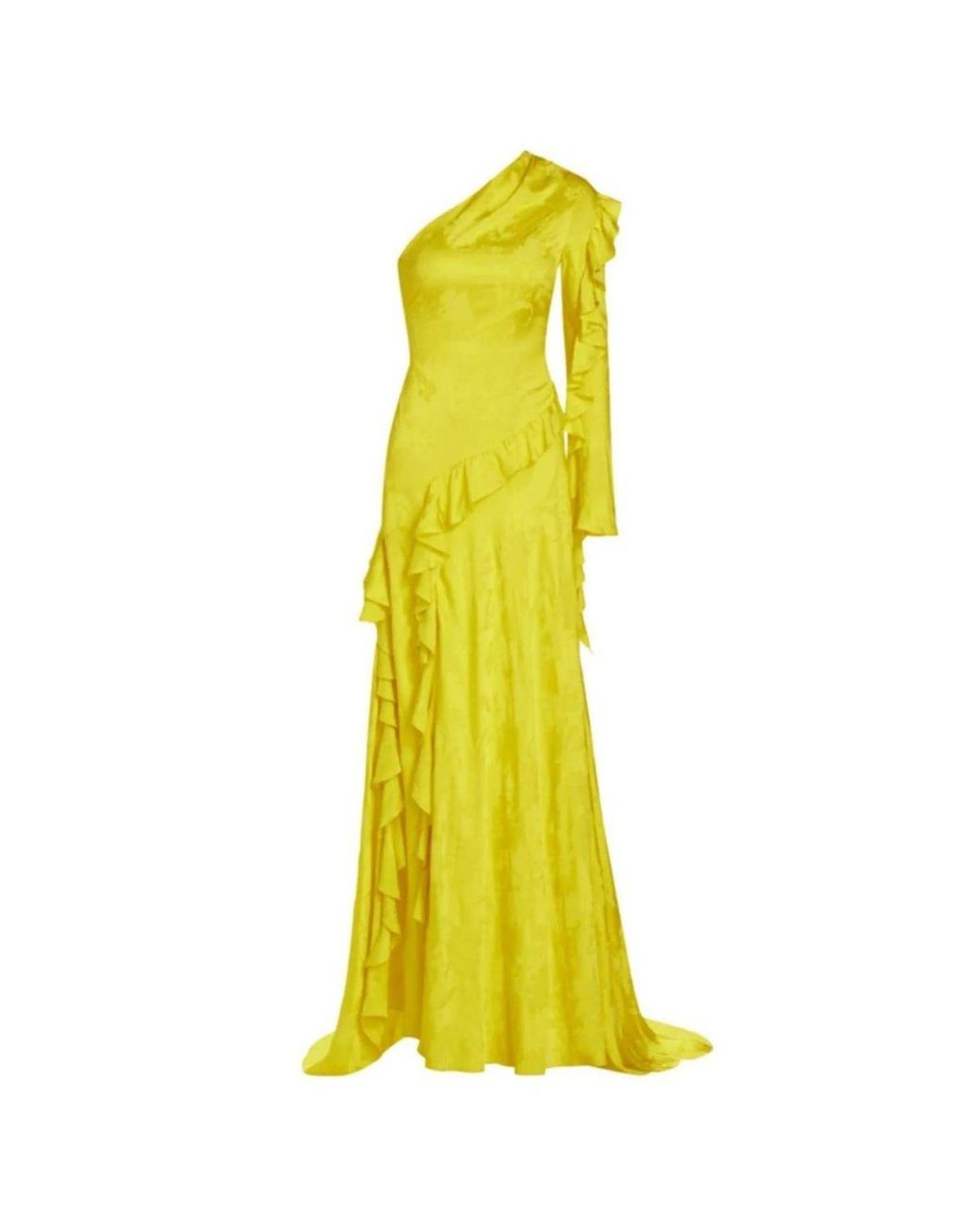 Alejandra Alonso Rojas One Shoulder Yellow Silk Ruffle Dress
