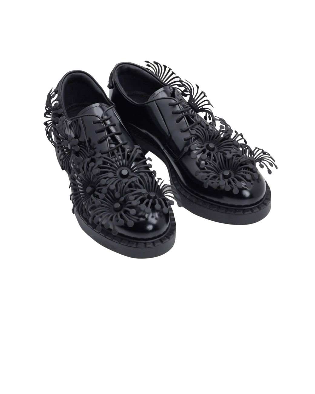 Prada Floral appliqu Leather Derby Shoes in Blue Lyst