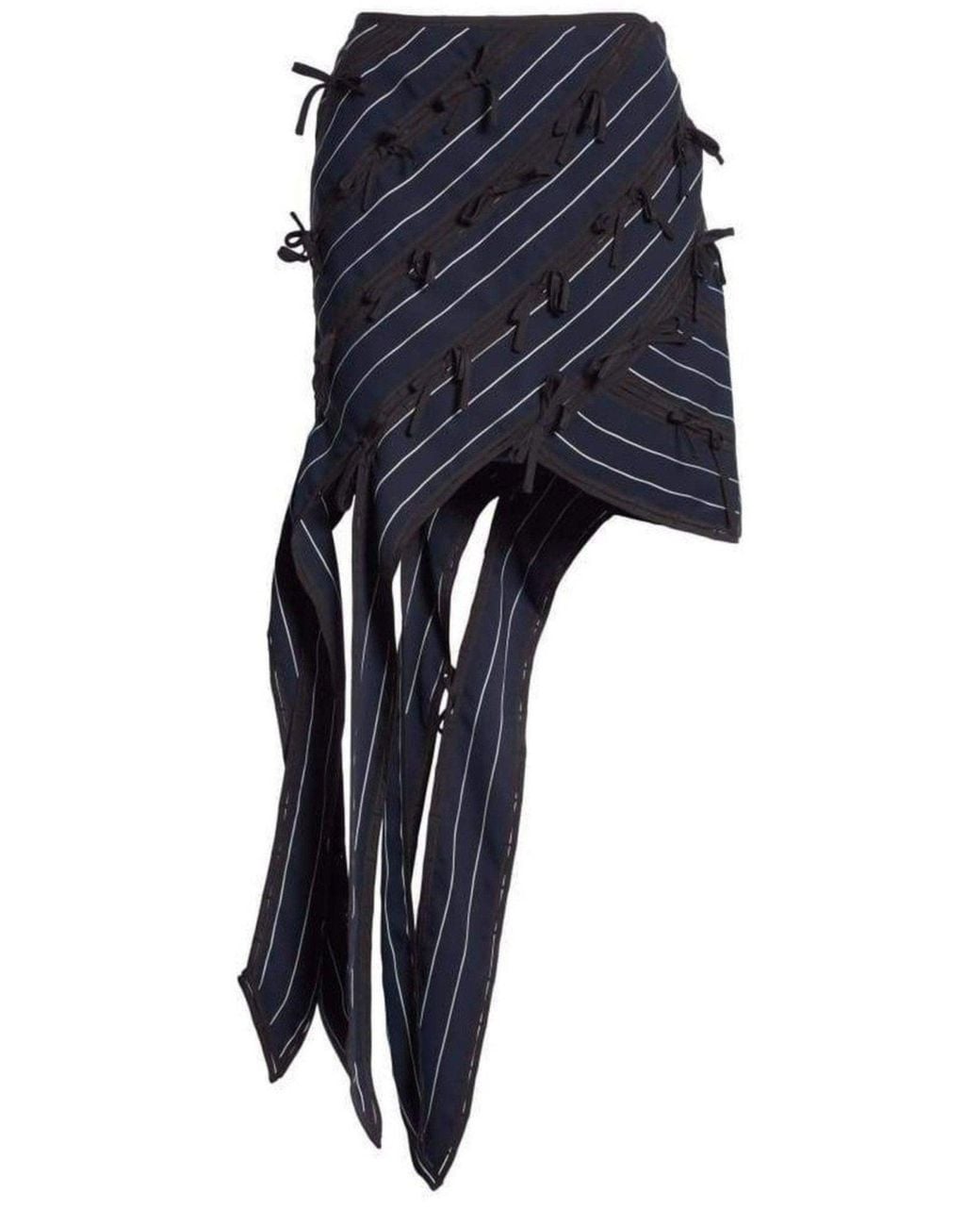 Self-Portrait Blue Pinstripe Ribbon Asymmetric Panelled Mini Skirt Uk 8