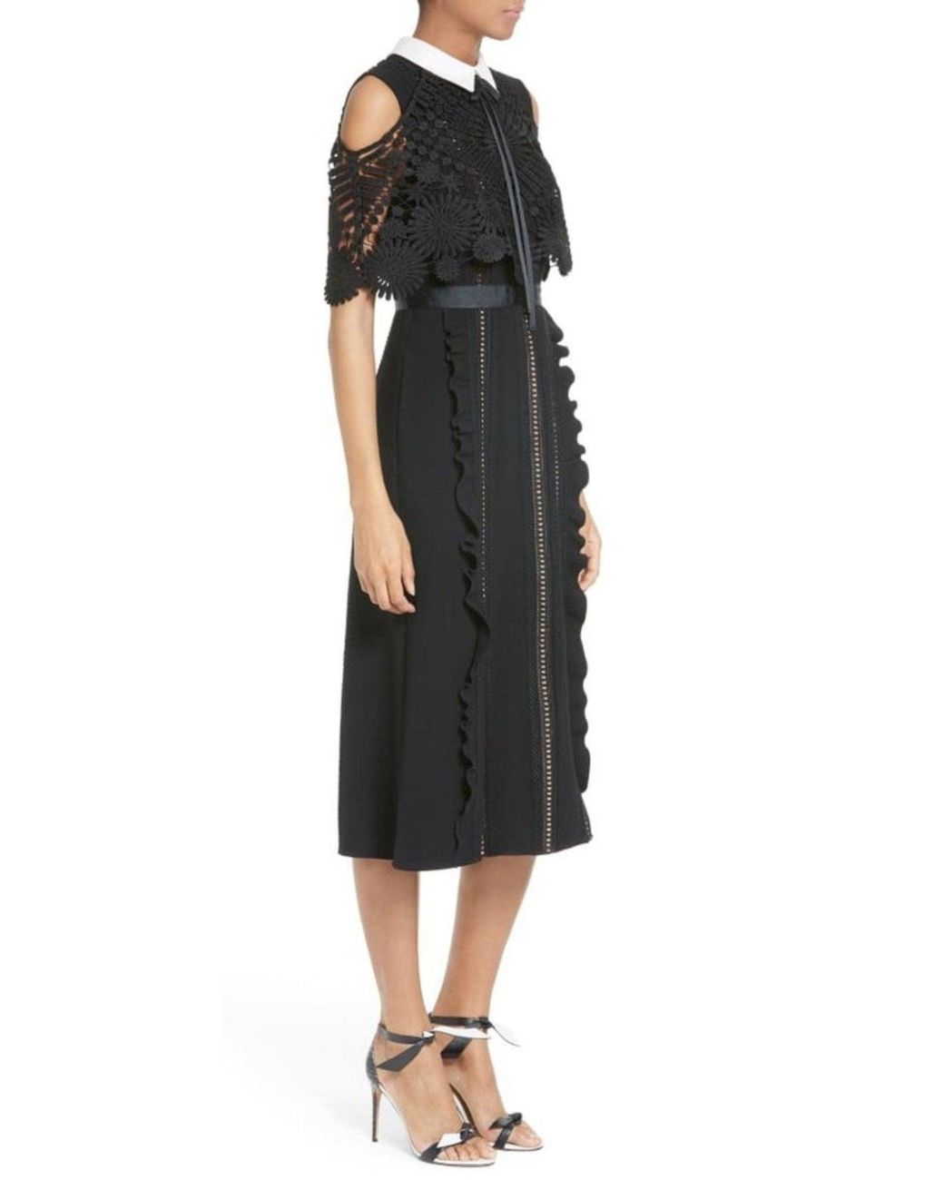 Self-Portrait Black Hinkley Cold Shoulder Midi Dress