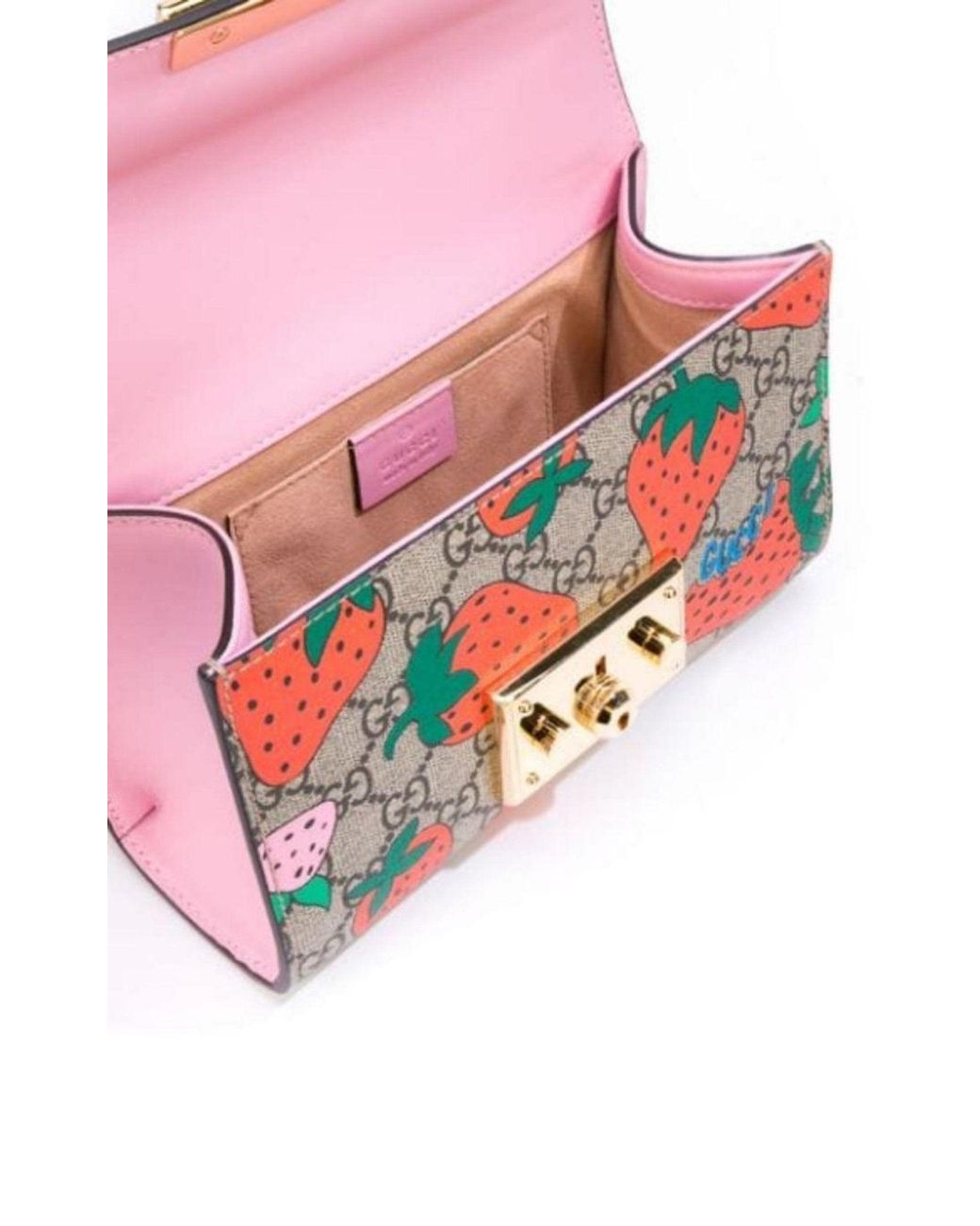 Gucci Red Padlock Gg Strawberry Small Shoulder Bag