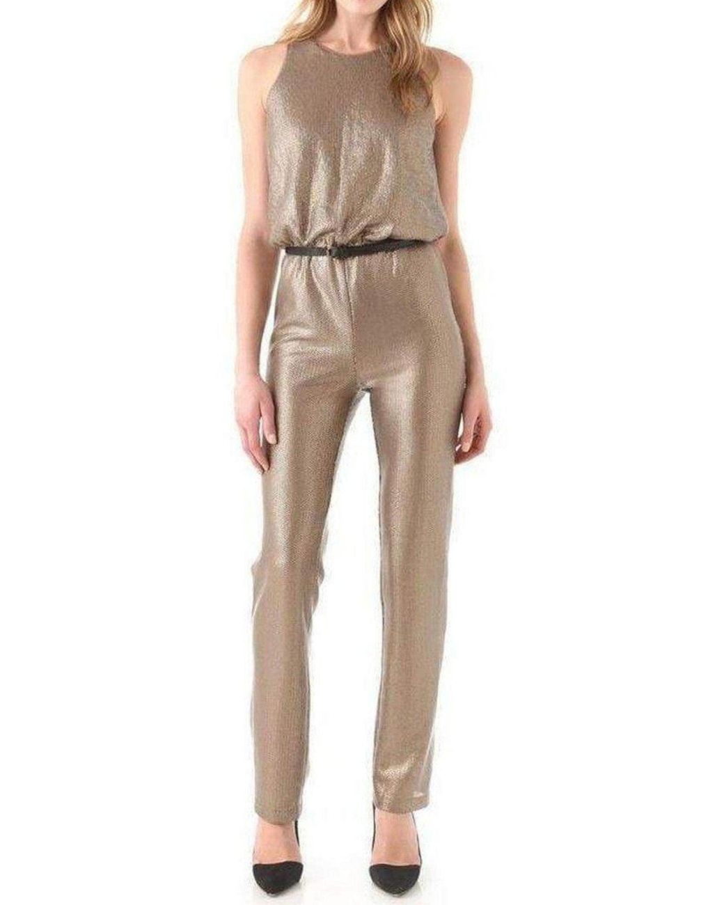 BCBGMAXAZRIA Metallic Lowe Sequin Jumpsuit