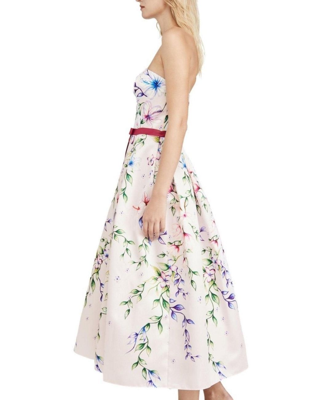 Marchesa White Strapless Printed Mikado Corseted Gown