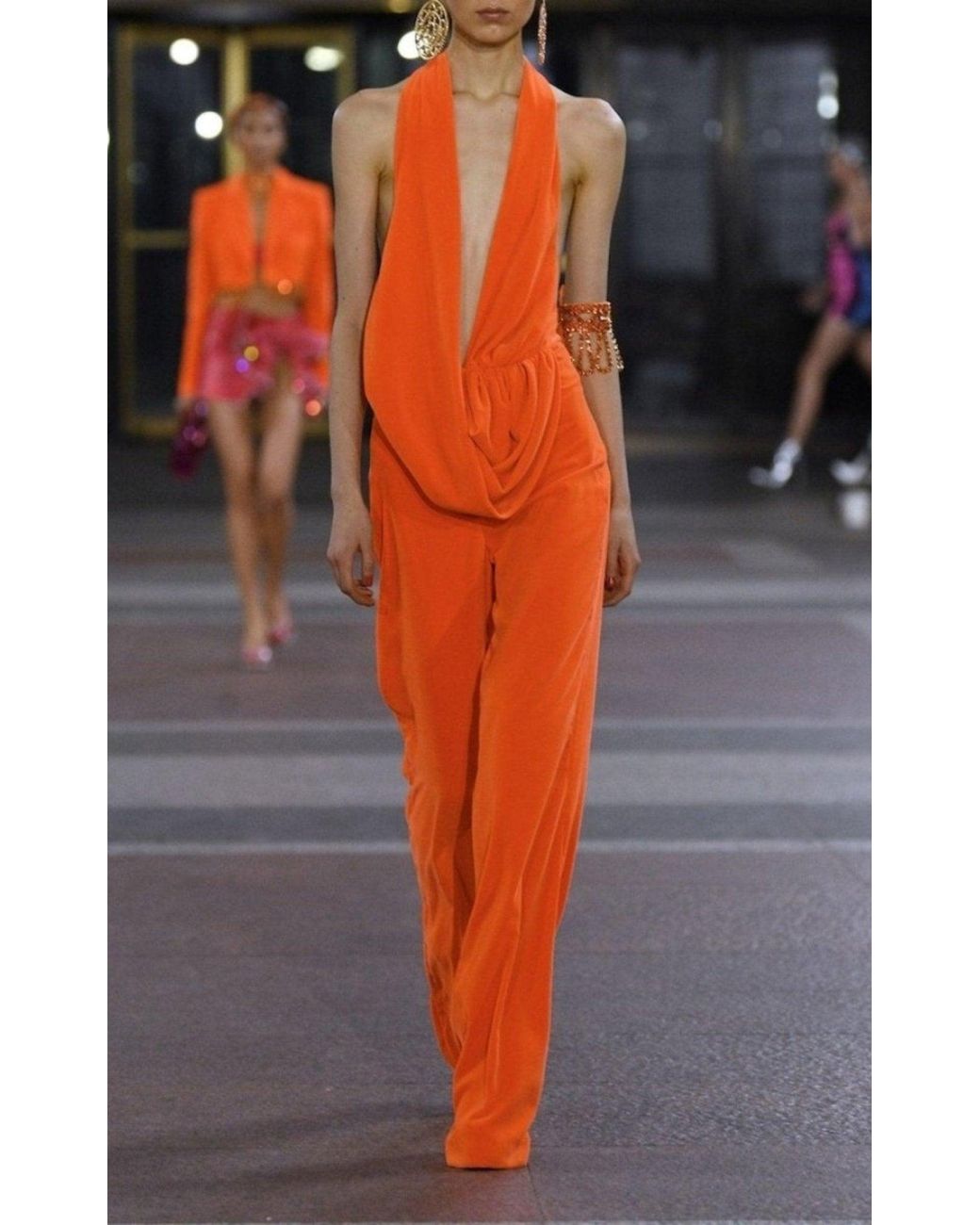 Area Red Draped Cowl Jumpsuit