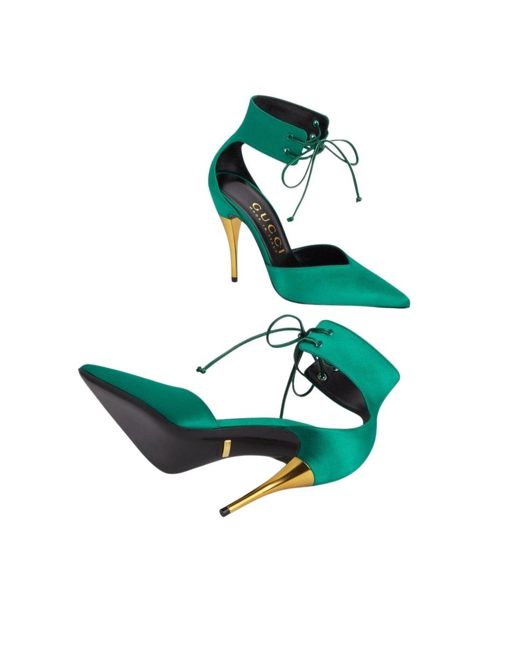Gucci Lace-up Green Satin Pump Sandals