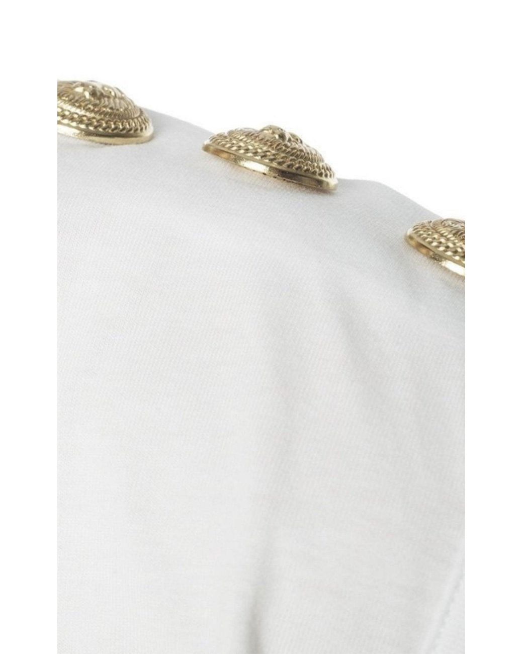 Balmain White Sleeveless T-shirt With Gold Logo & Buttons