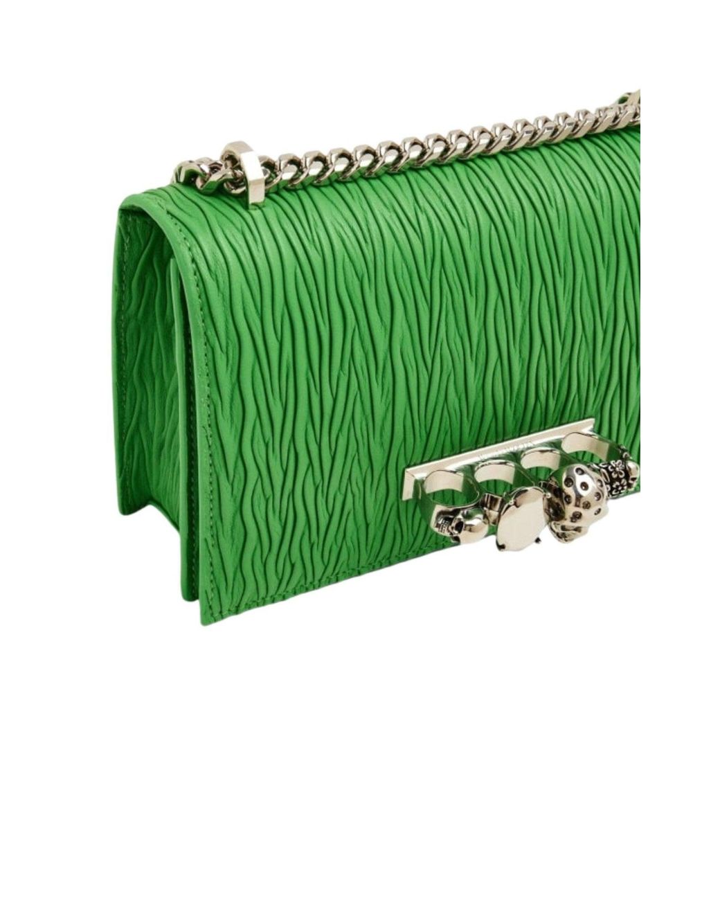 McQueen Green Jewelled Small Crossbody Satchel Bag