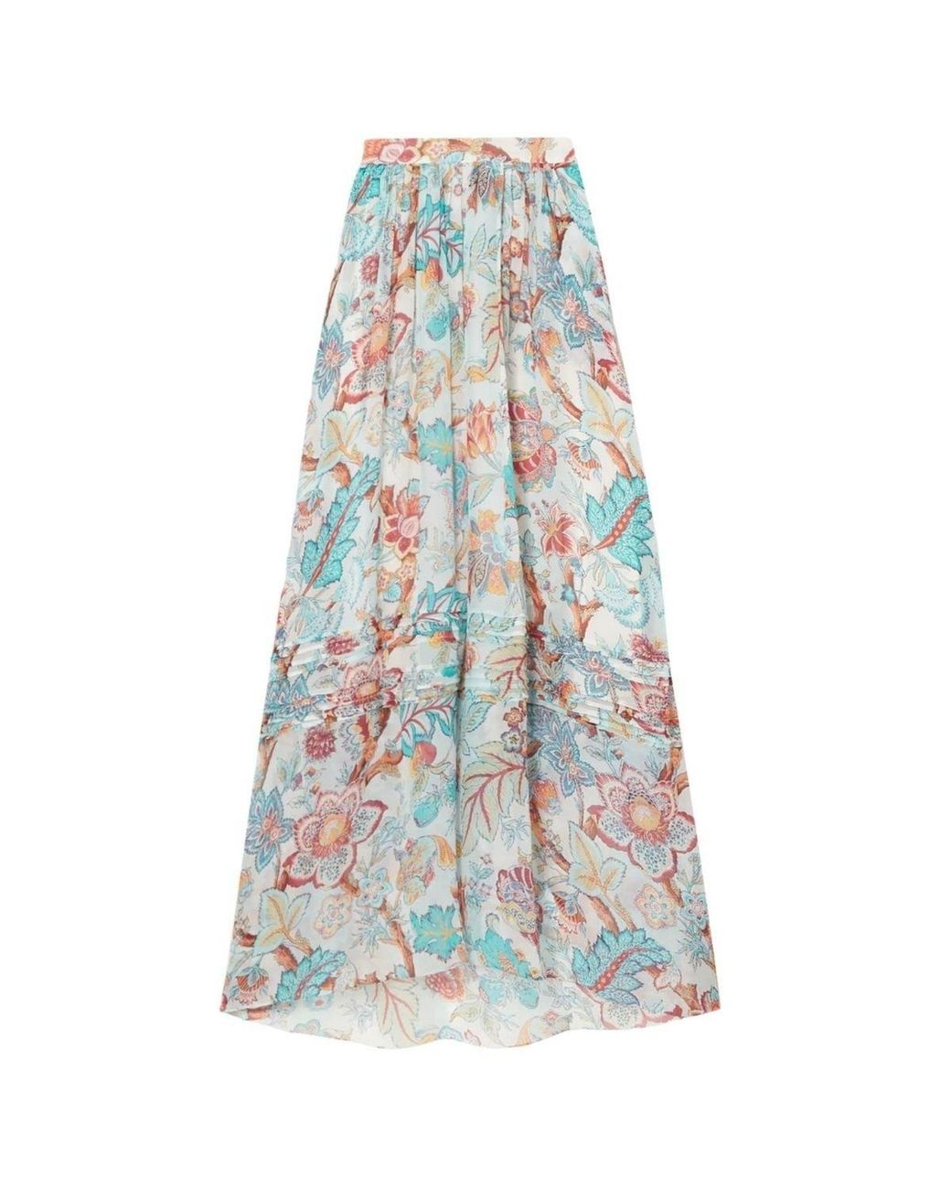 Etro White Pleated Floral-print Silk-georgette Maxi Skirt