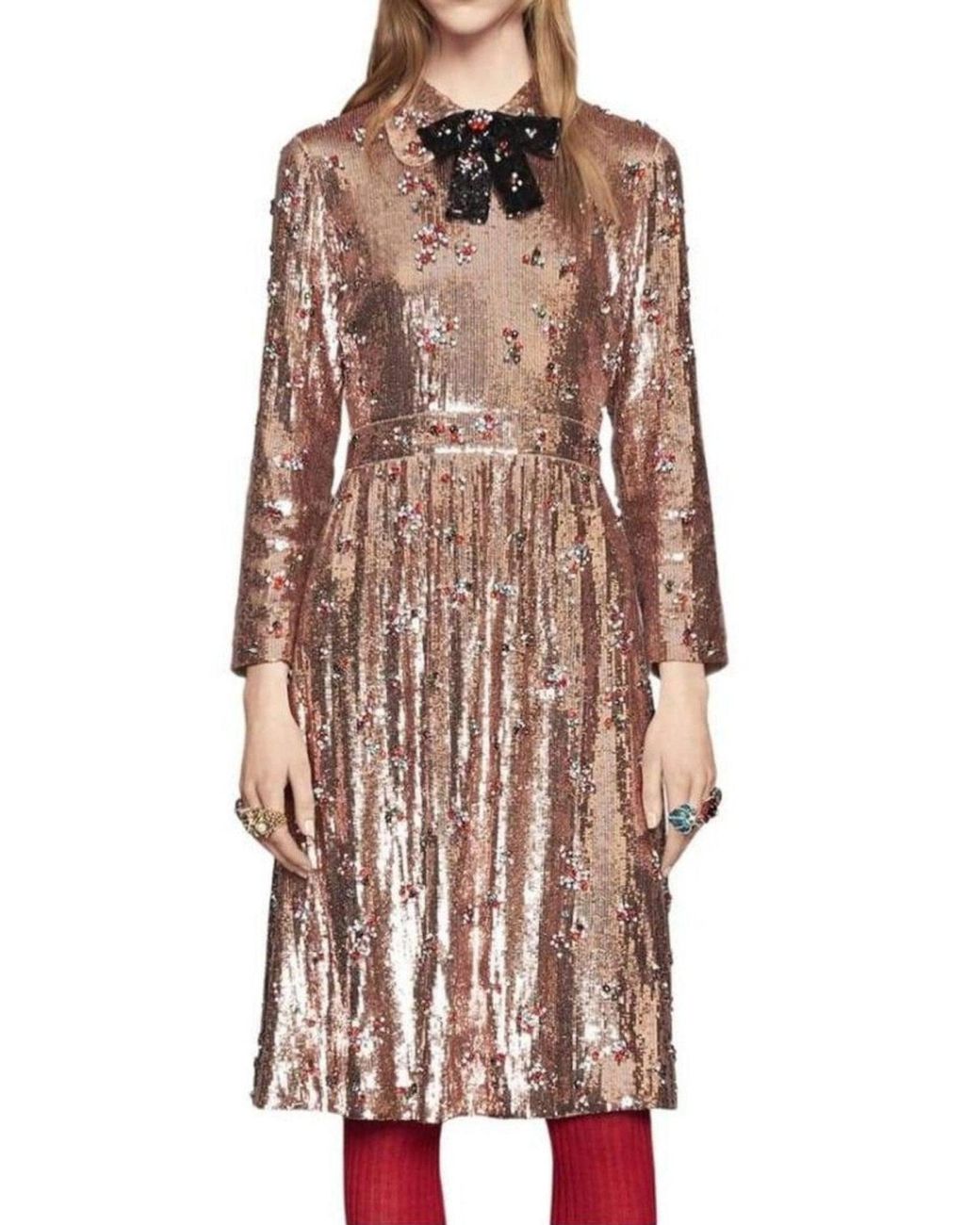 Gucci Brown Sequins With Crystal Embroidered Dress