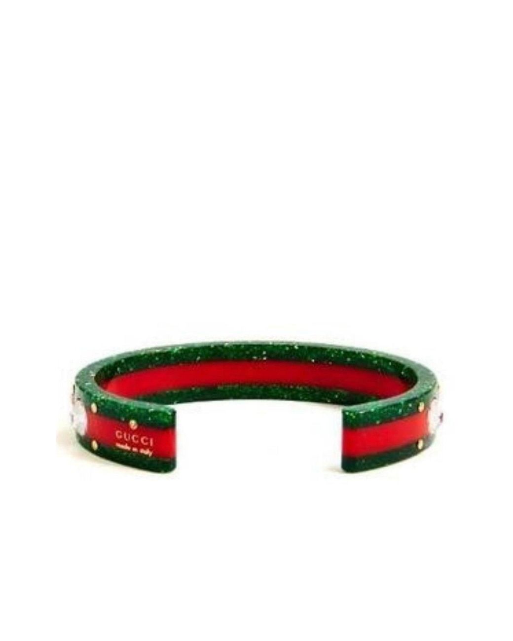 Gucci Green Vintage Web Cuff Bracelet With Crystals
