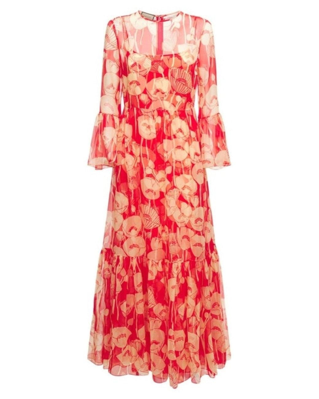 Gucci Red Poppy Silk Organza Maxi Dress