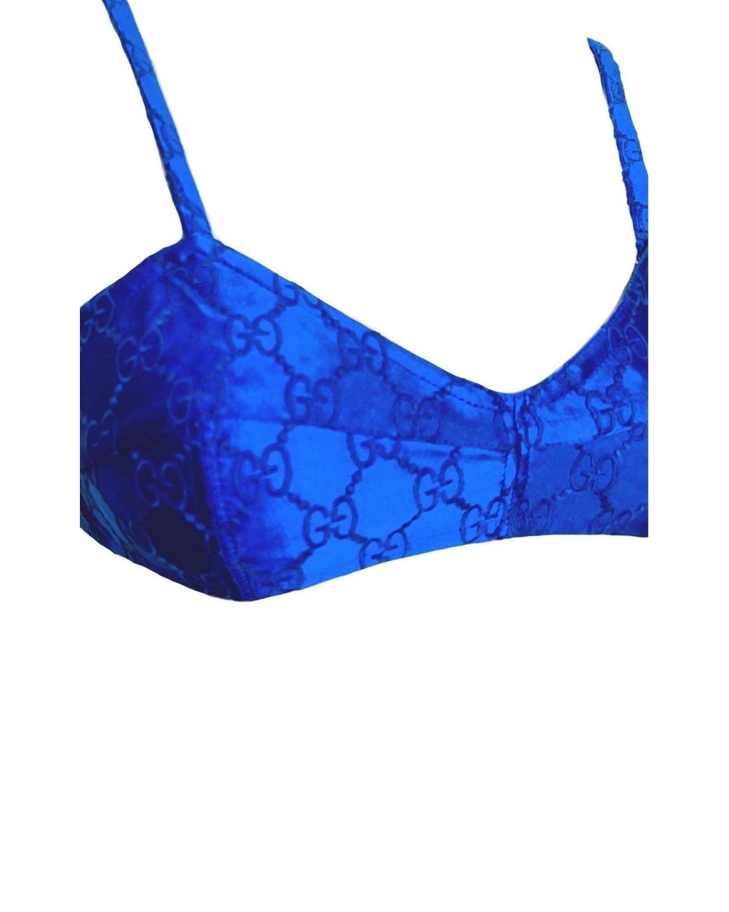 Gucci Blue Embroidered Silk Logo Crop Top