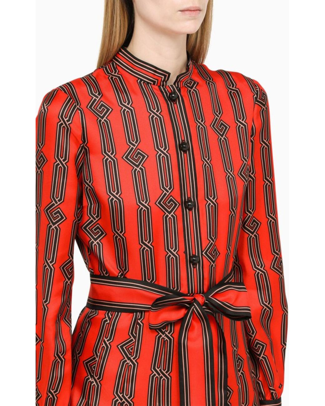 Gucci Square G Chain Print Silk Dress in Red | Lyst