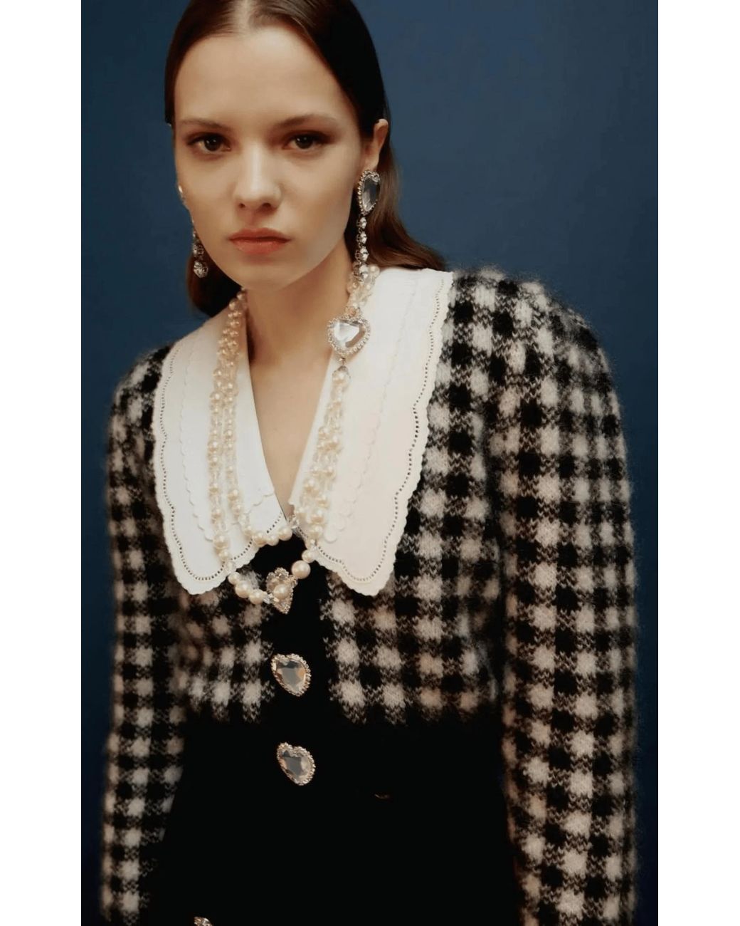 Alessandra Rich Black Embellished Check Mohair Cardigan