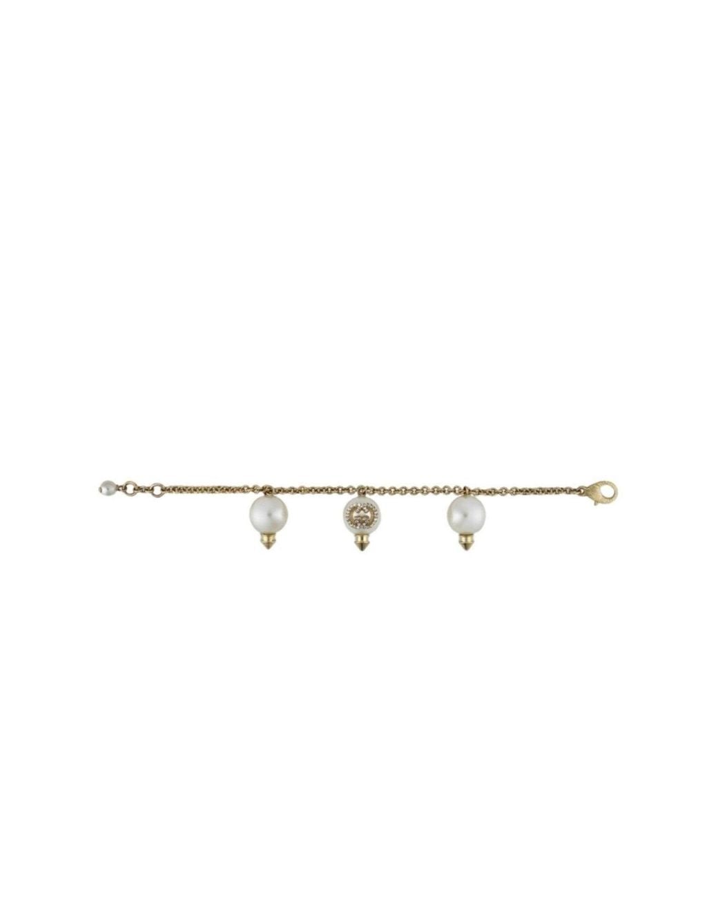 Gucci Metallic Interlocking G Bracelet With Pearls