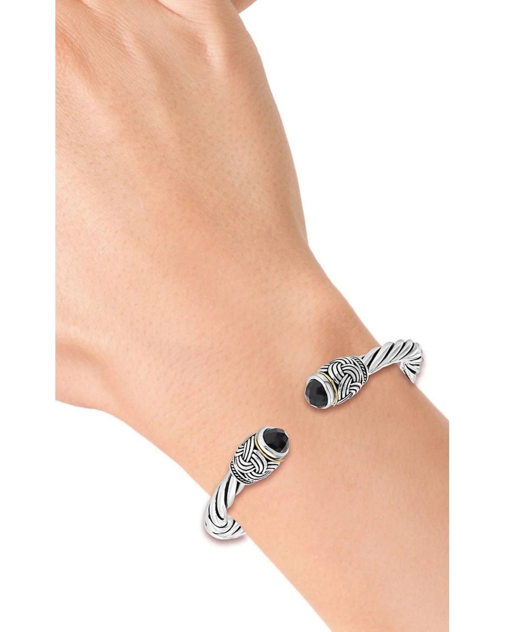 Effy Metallic Sterling Silver And Onyx Bangle Bracelet