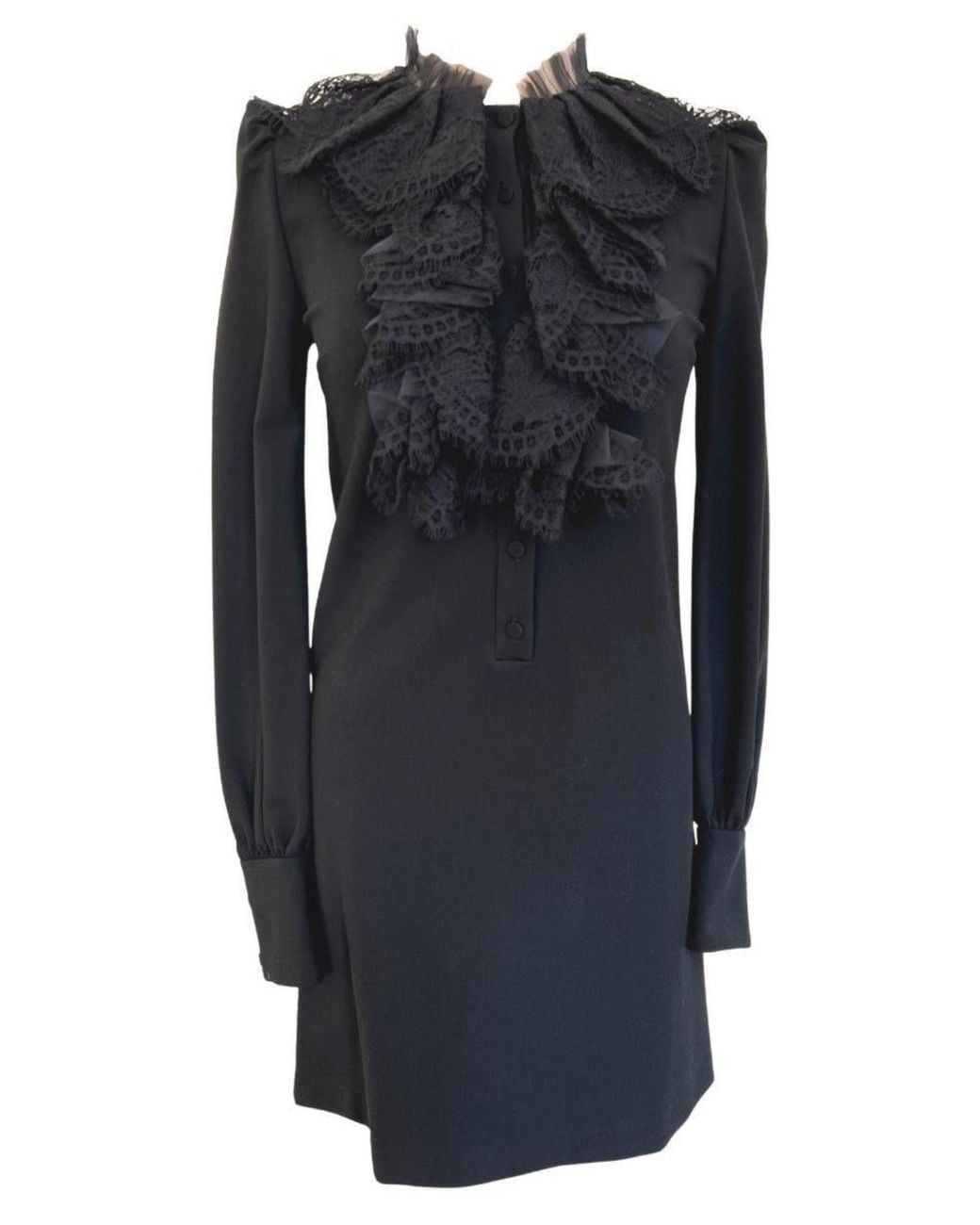Gucci Blue Black Ruffle Lace Mini Dress