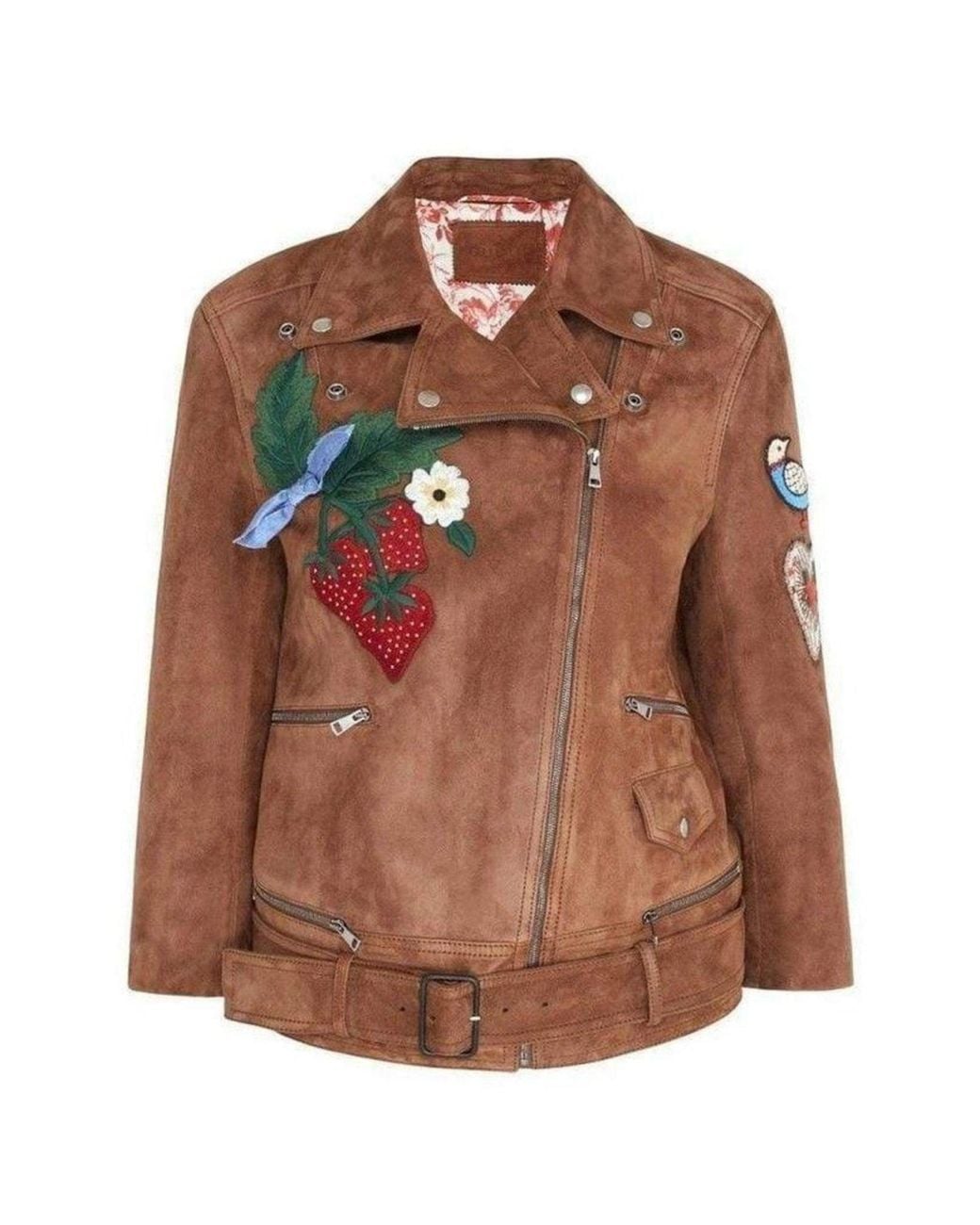 Gucci Brown Patches Embroidered Suede Jacket