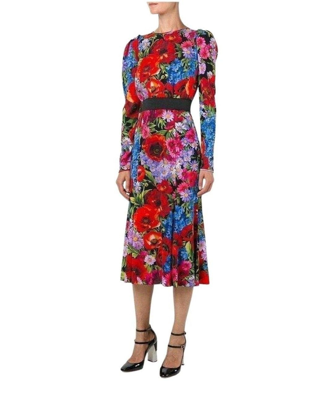 Dolce & Gabbana Red Floral Print Silk Dress