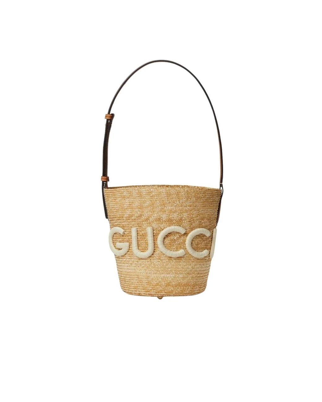 Gucci White Straw Shoulder Bag With Patch