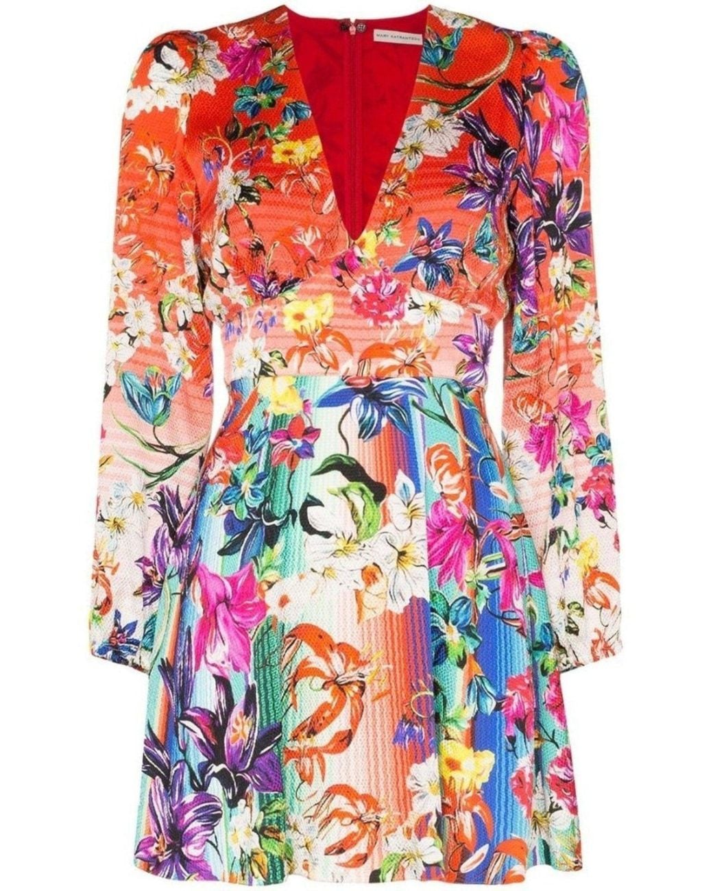 Mary Katrantzou Red Bloom Floral Print Silk Dress