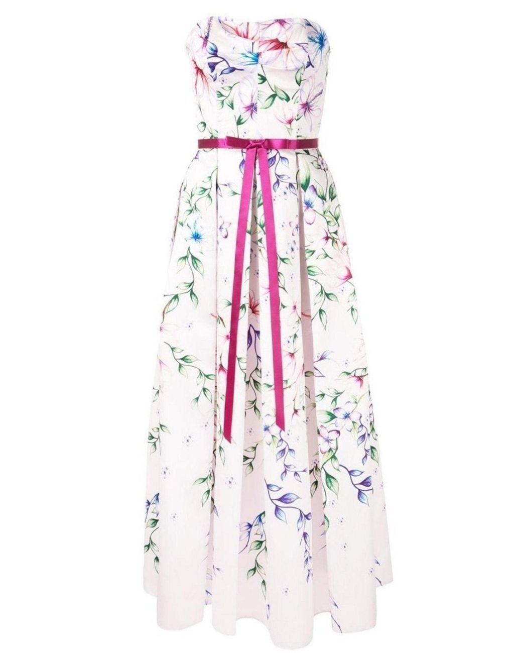 Marchesa White Strapless Printed Mikado Corseted Gown