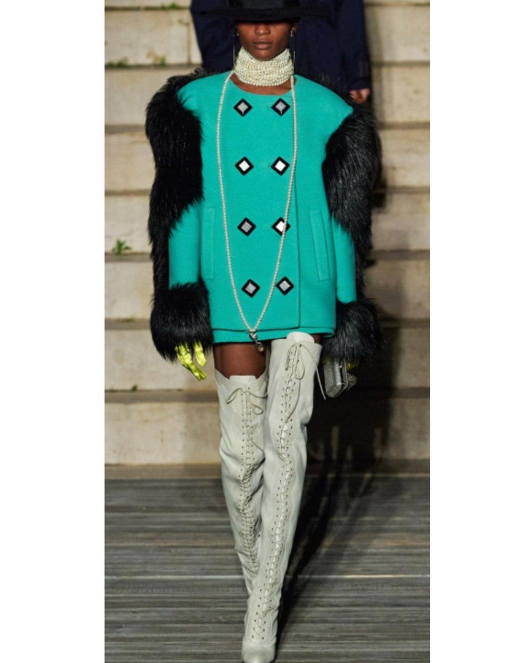 Gucci Green Fur-trimmed Double-breasted Wool Runway Jacket