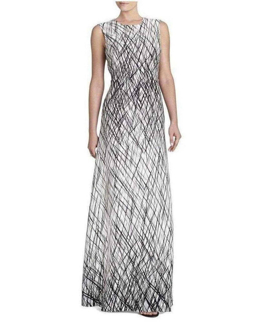 BCBGMAXAZRIA Blue Sleeveless Printed Gown Dress