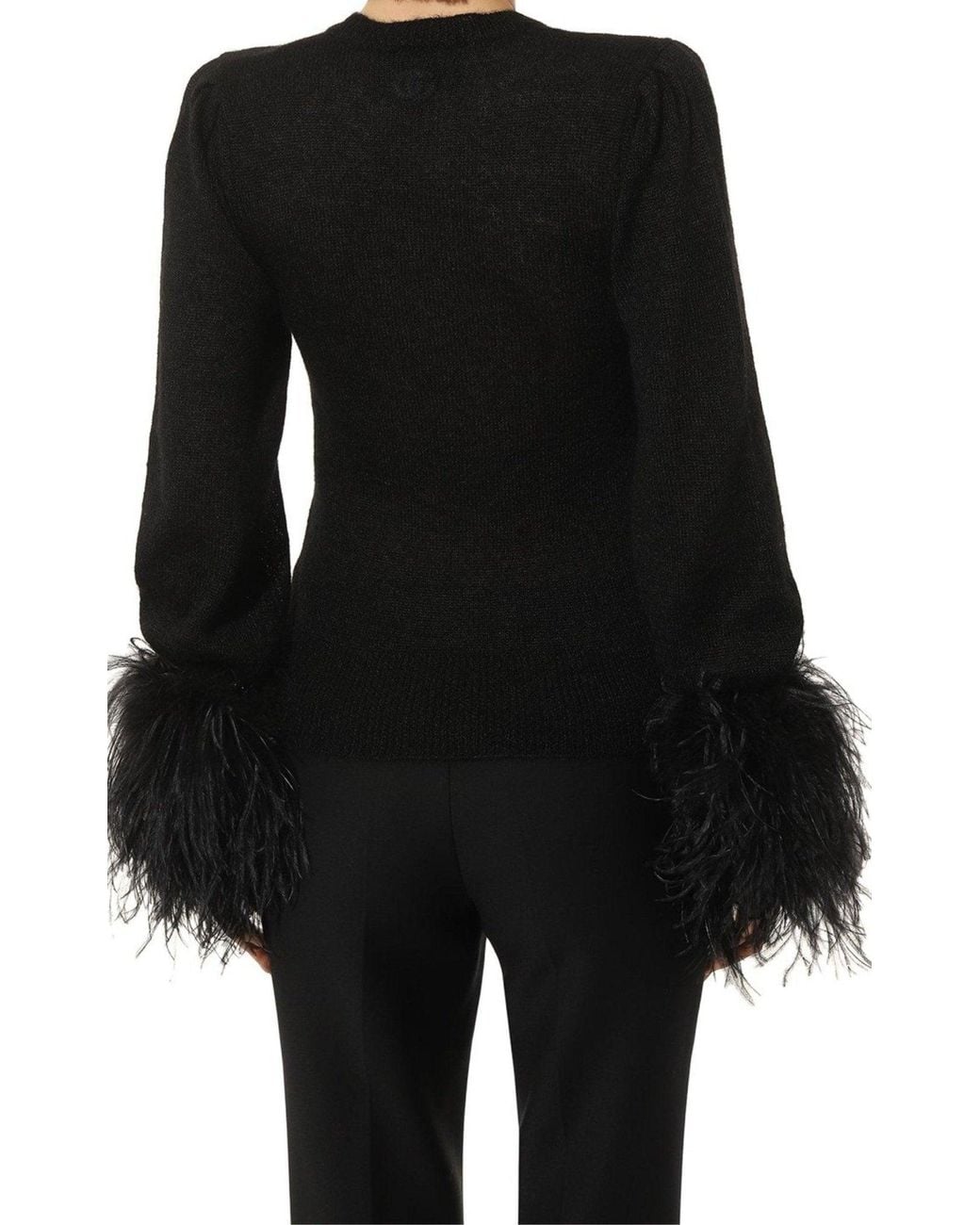 Gucci Black Feather Cuff Crew Sweater