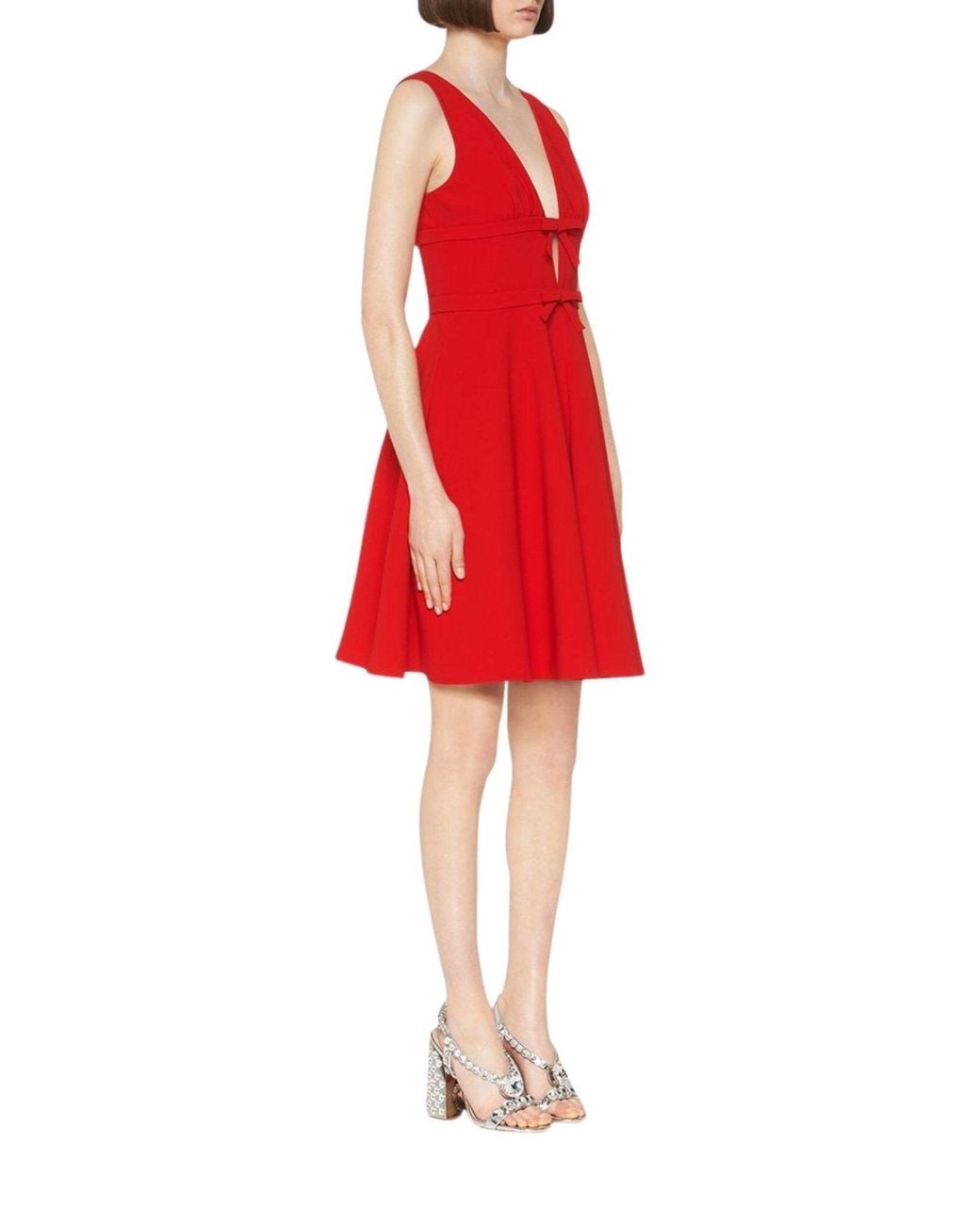 Miu Miu Red Bow-embellished Cady Dress