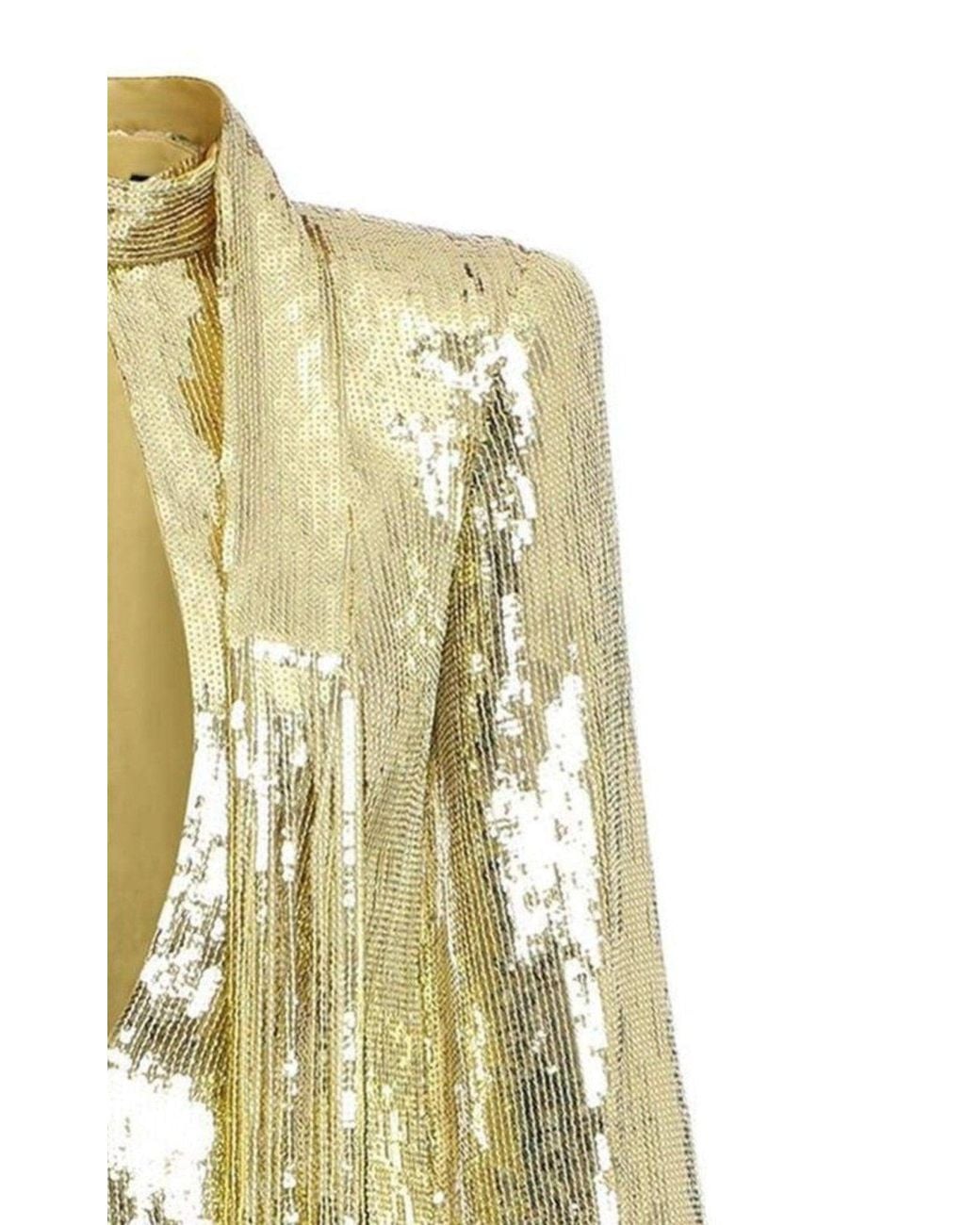 Balmain Metallic Gold Sequin Fringed Midi Dress