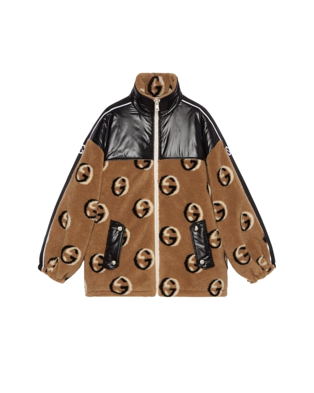 Gucci Brown GG Wool Fleece Jacquard Zip Jacket
