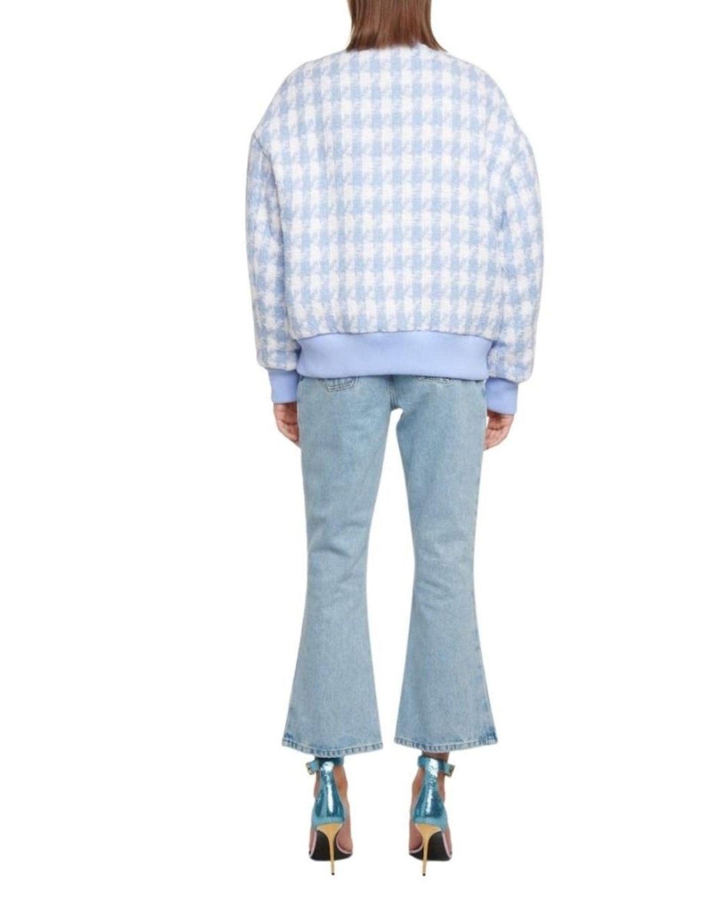Balmain Blue Houndstooth Cotton-blend Tweed Bomber Jacket