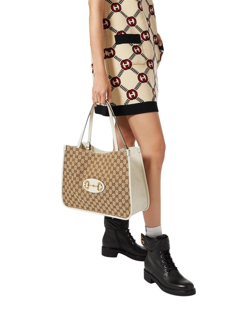 Gucci Brown Horsebit 1955 GG Supreme Medium Tote Bag