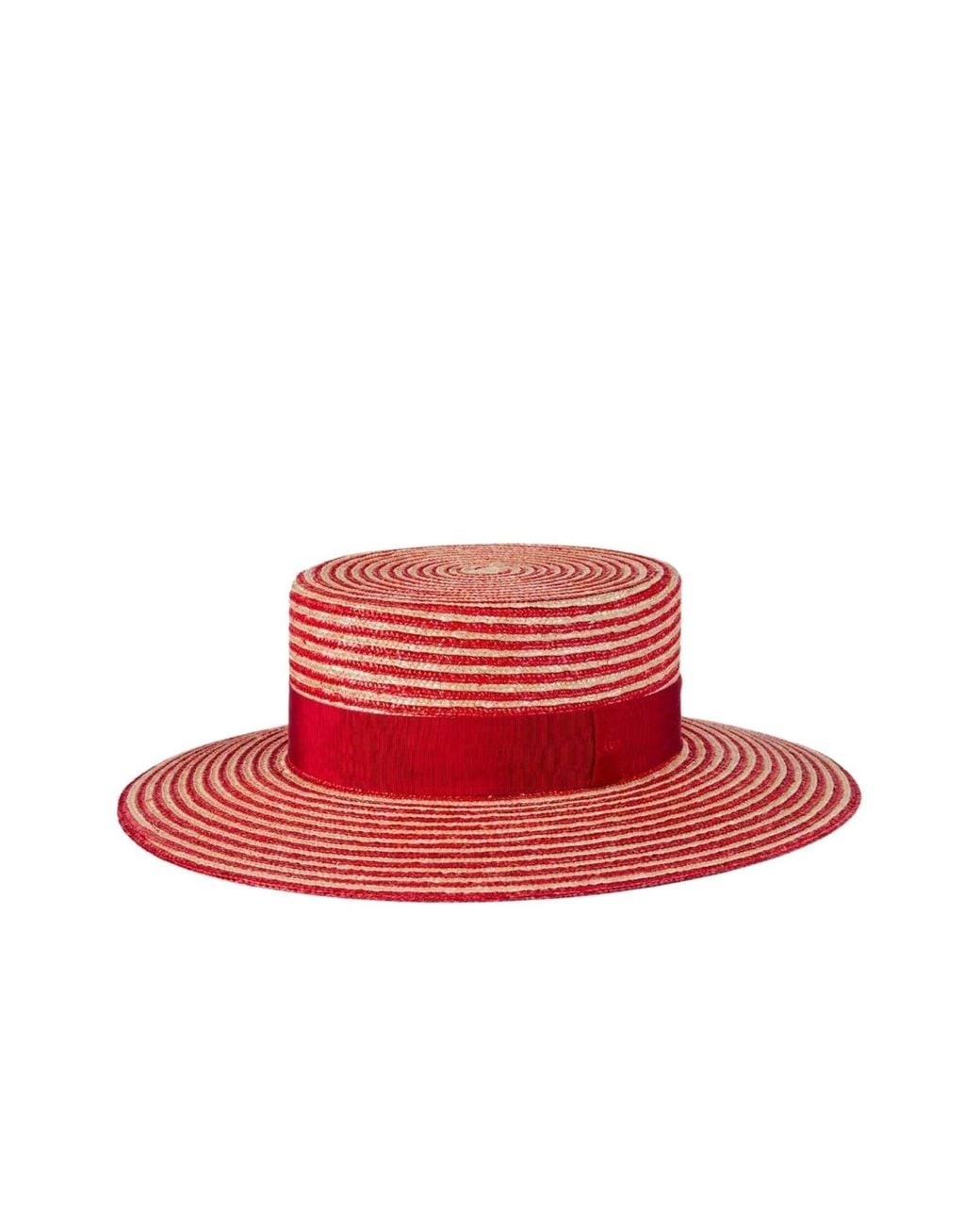 Gucci Red Alvy Striped Raffia Wide Brim Hat