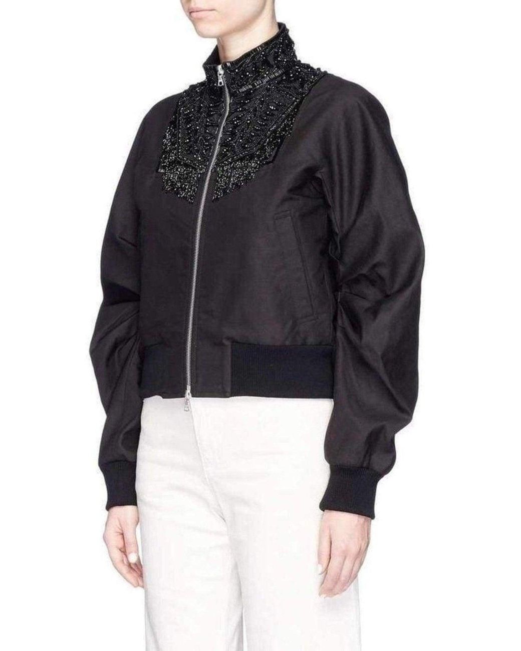 Dries Van Noten Black Viard Beaded Collar Bomber Jacket