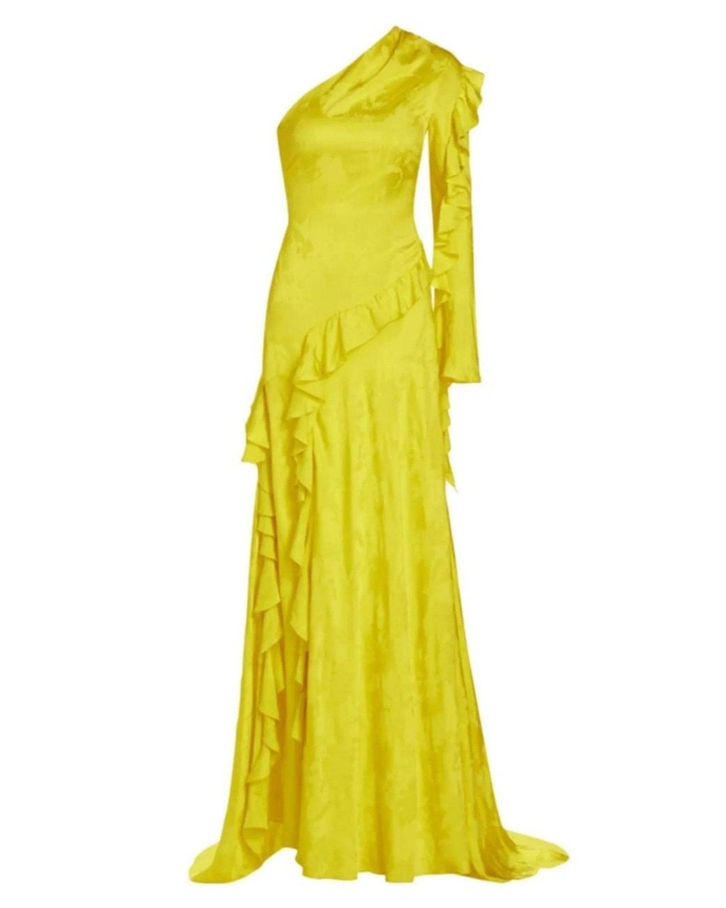 Alejandra Alonso Rojas One Shoulder Yellow Silk Ruffle Dress