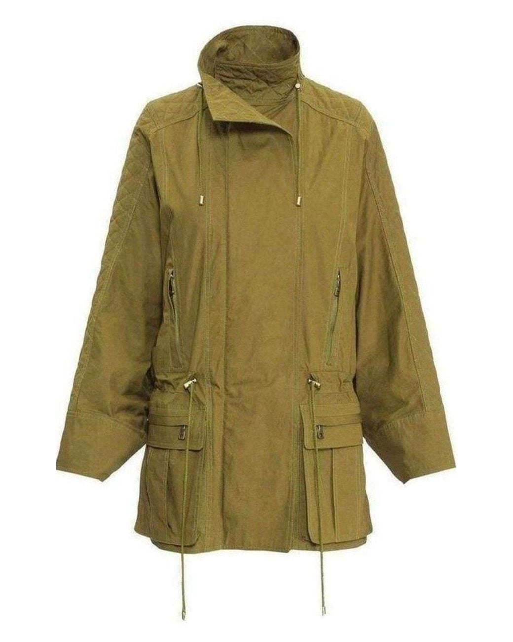 Balmain Green Cotton Quilted Trench Coat