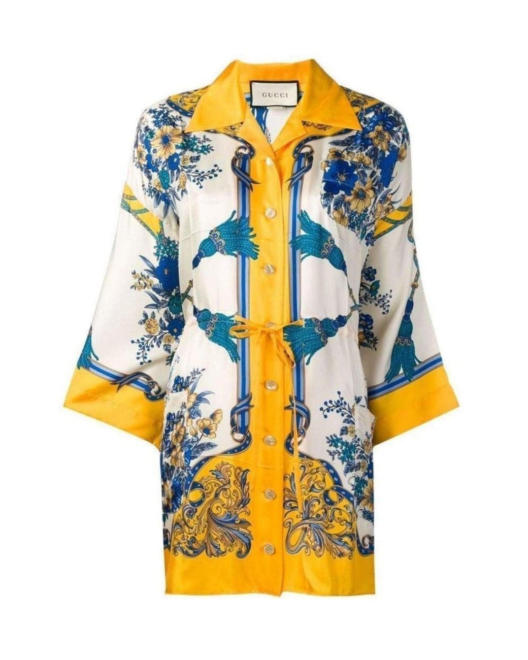 Gucci Blue Printed Silk Kimono Shirt