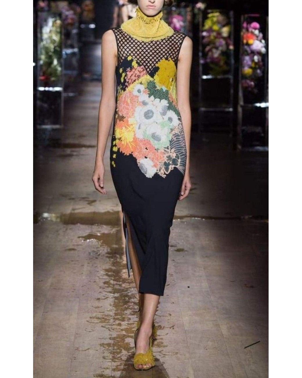 Dries Van Noten Black Mesh-yoke Maxi Dress