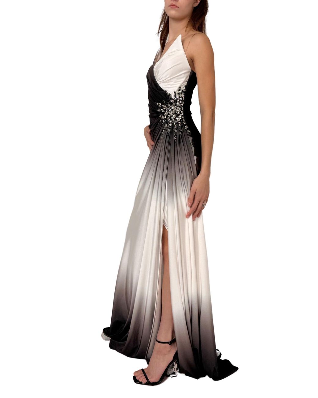 パーティードレス Rhinestone Embellished White Ombre Party Dress to Impress White Ombre Party Dress to Impress - Runway Catalog