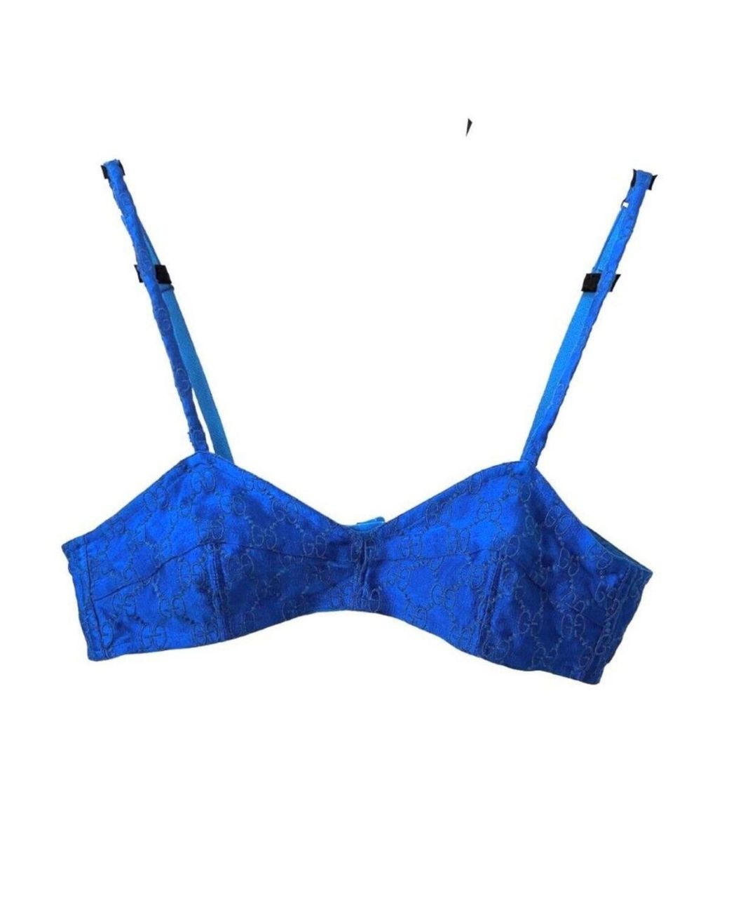 Gucci Blue Embroidered Silk Logo Crop Top