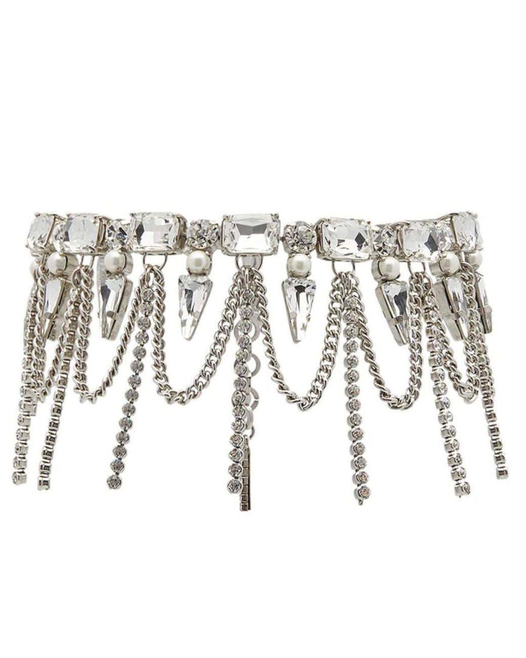 Alessandra Rich White Crystal-layered Choker Necklace